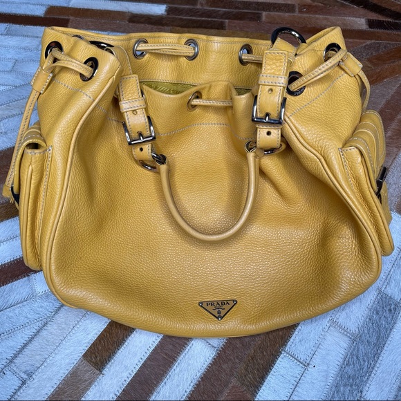 Prada Handbags - Prada Yellow Leather Shoulder Bag